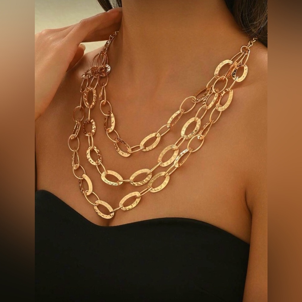 Gold Tone Layered Chain Necklace